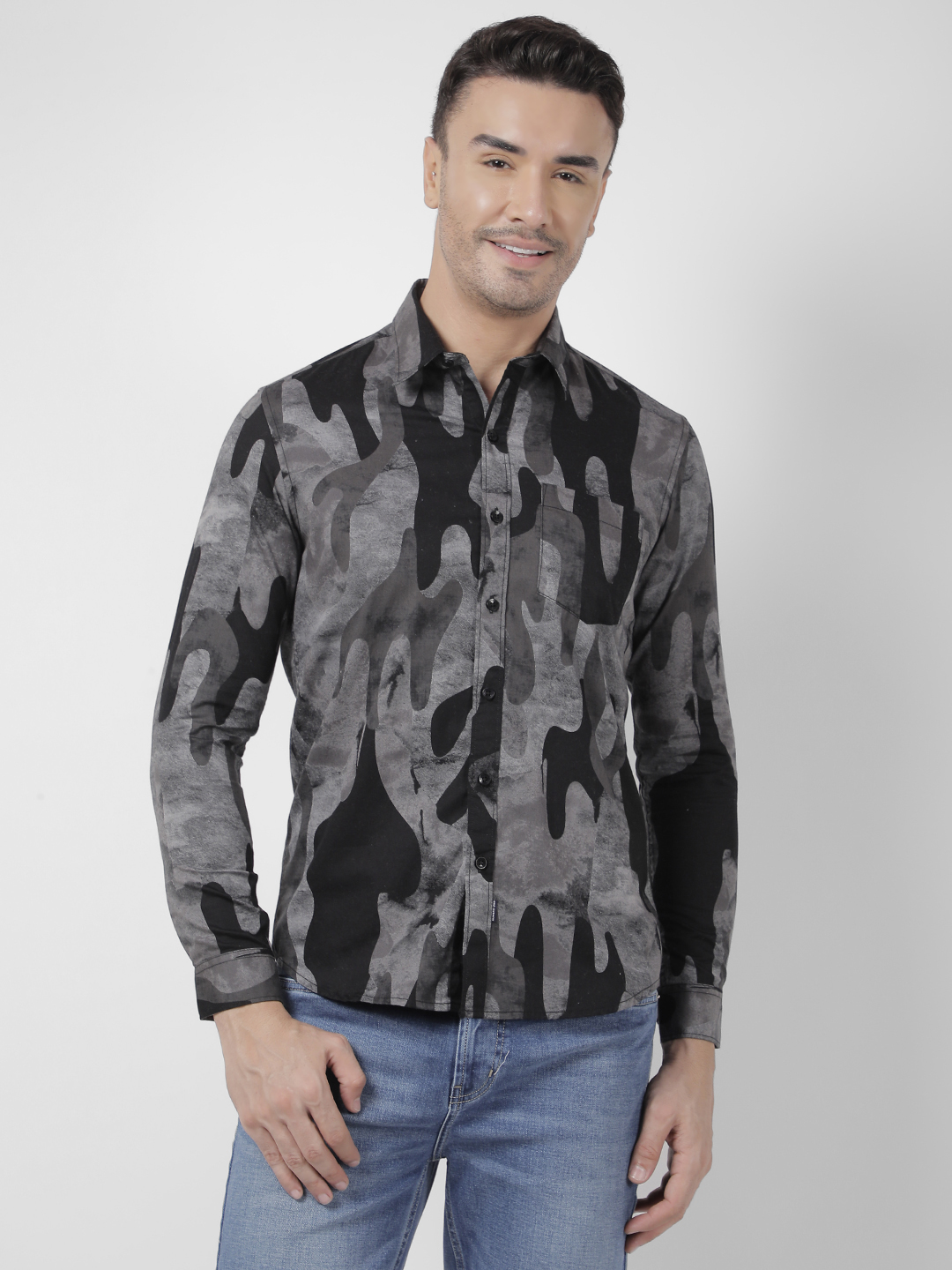 Numero Uno Men Abstract Grey Shirt
